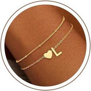 Easter Basket Stuffers - Heart Initial L Bracelets For Women Girl Jewelry